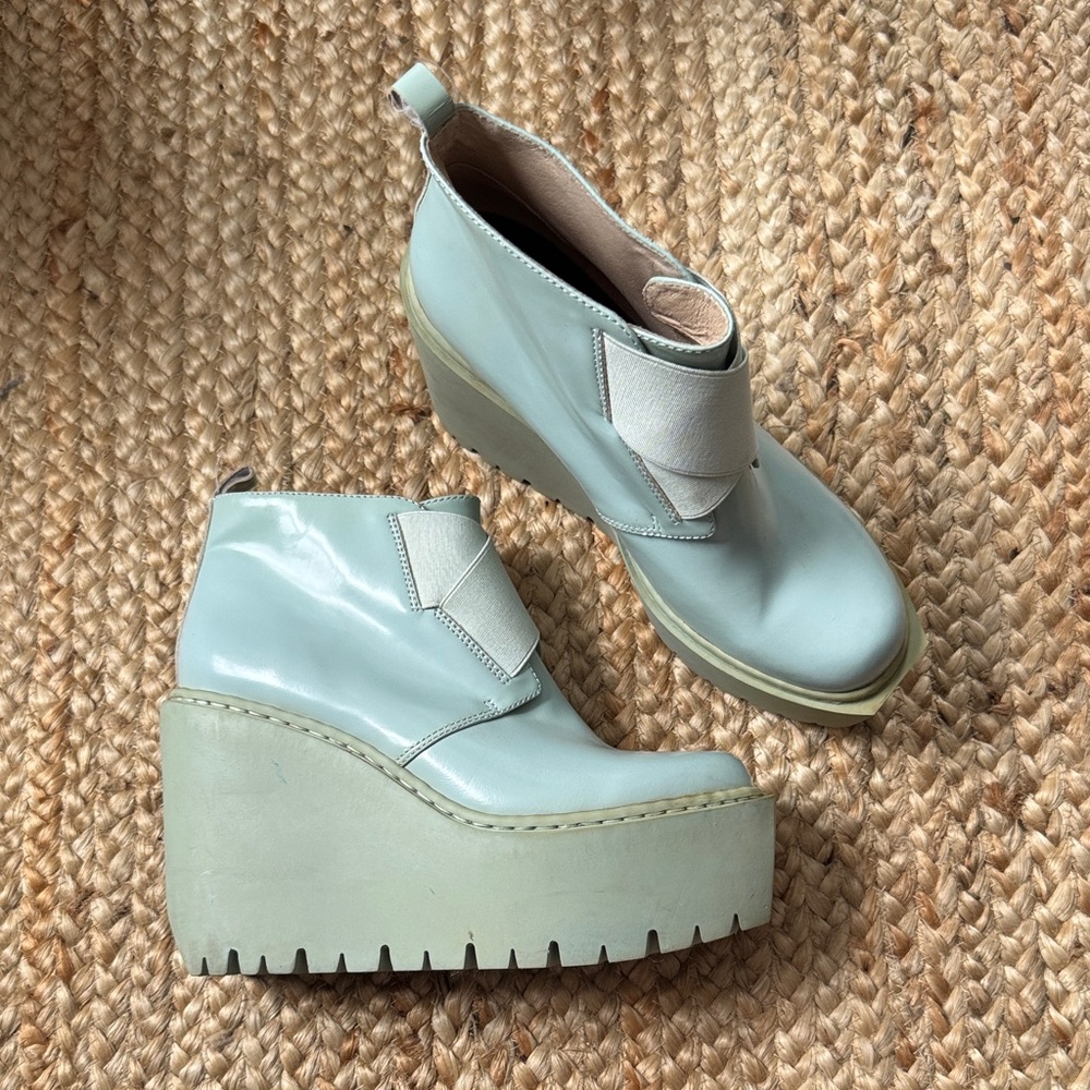Opening Ceremony 37 Baby Blue Patent Platform Ankle Boots